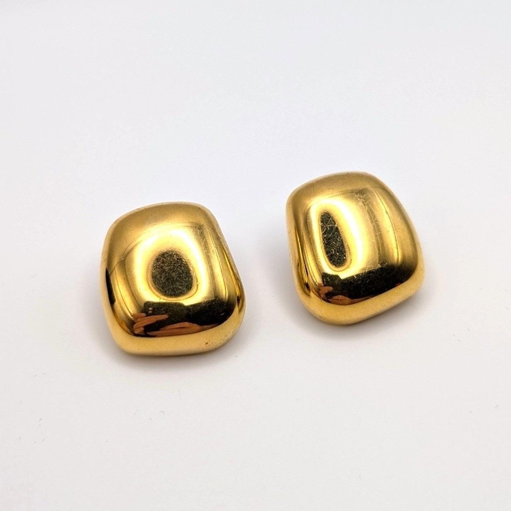 Chunky Gold Tone Nugget Stud Earrings Asymmetrical Organic Statement‎